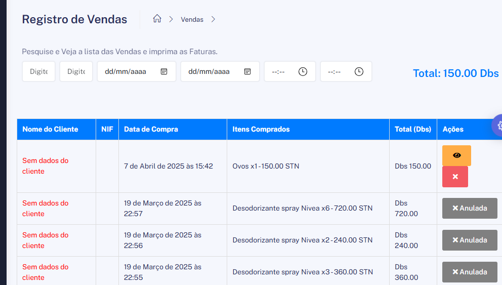 imagem de registo de venda